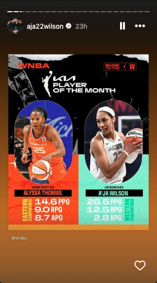 A'Ja Wilson is Western Conference Player of the Month; Caitlin Clark honored
