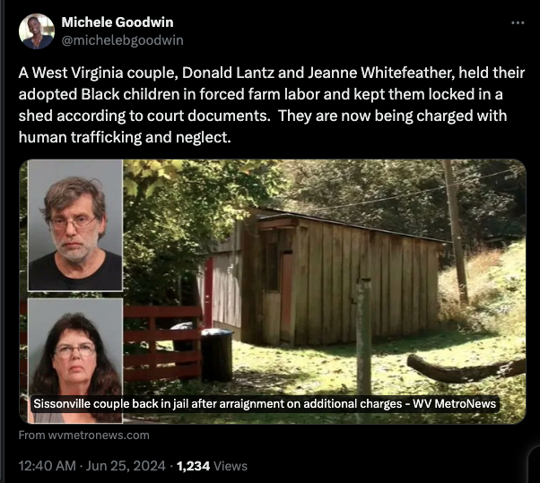 A white couple from West Virginia kept black children as slaves in a dilapidated barn