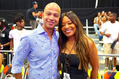 LOS ANGELES, CALIFORNIA - JUNE 29: (L-R) Scott M. Mills, President & CEO of BET Media Group, and Connie Orlando, EVP, Head of Specials, Music Programming and Music Strategy for BET Networks, attend the BET Experience Celebrity Basketball Game on June 29, 2024 in Los Angeles, California. (Photo by Leon Bennett/Getty Images for BET)