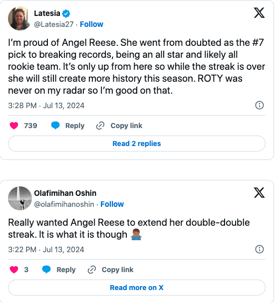 Angel Reese fans love on her after record-breaking streak ends