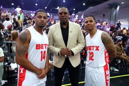 LOS ANGELES, CALIFORNIA - JUNE 29: (L-R) Devale Ellis, Master P, and J. Valentine attend the BET Experience Celebrity Basketball Game on June 29, 2024 in Los Angeles, California. (Photo by Leon Bennett/Getty Images for BET)
