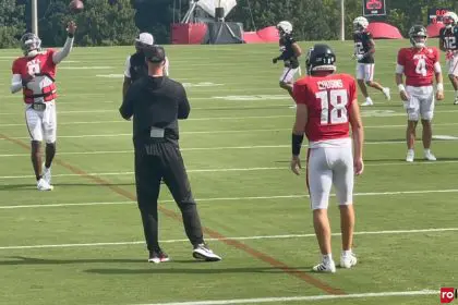 Atlanta Falcons quarterbacks Michael Penix and Kirk Cousins