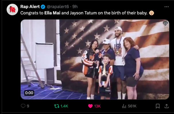 Singer Ella Mai and Celtics' Jayson Tatum celebrate their newborn