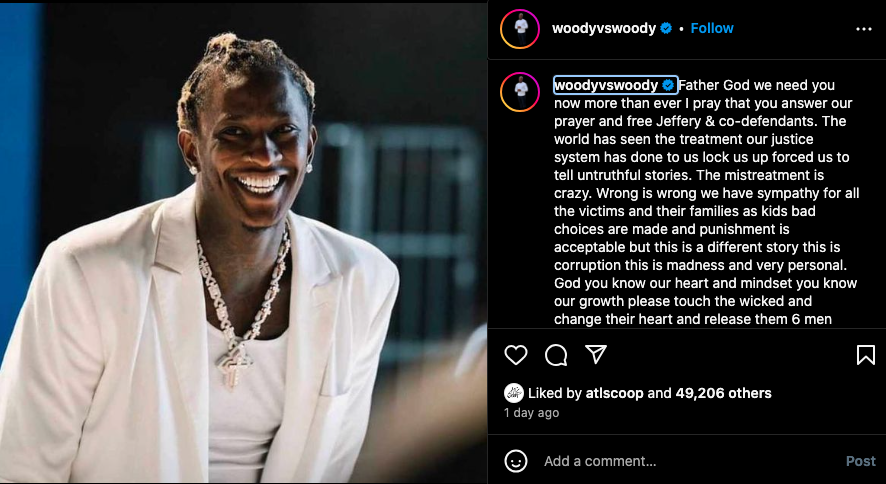 Lil Woody says a prayer for Young Thug after allegedly 'snitching' on him