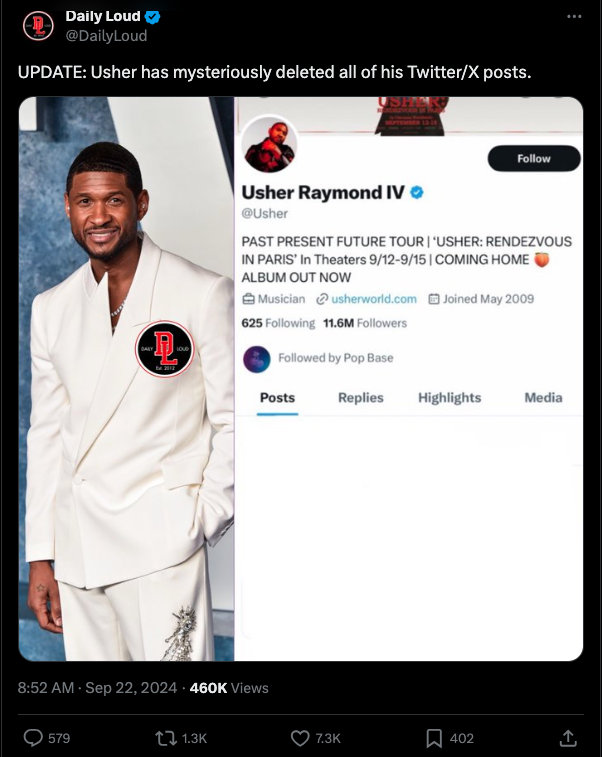 Usher deletes all of his tweets; many fans connect it to the Diddy debacle