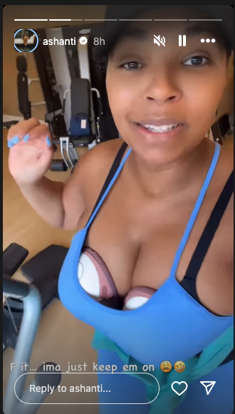 Ashanti pumps breast milk while working out