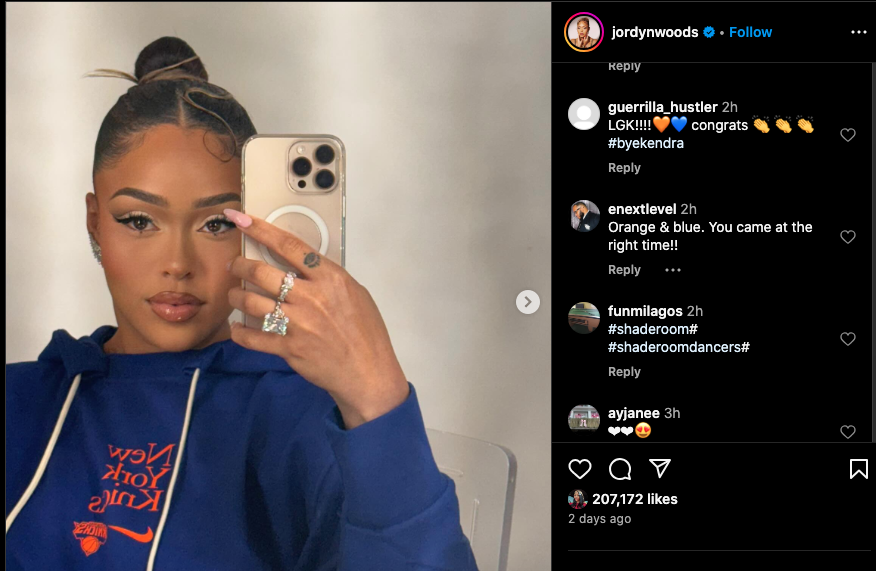 Jordyn Woods' fans congratulate her after seeing rock on ring finger (photos)