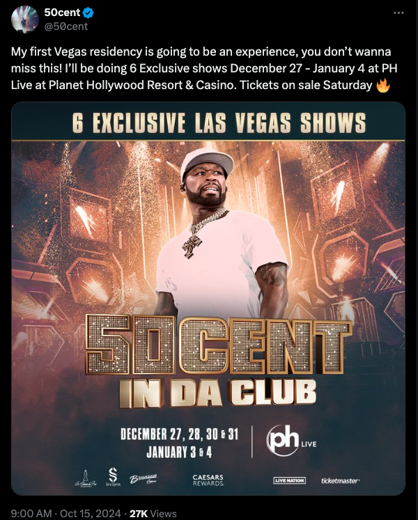 50 Cent lands 1st Las Vegas residency