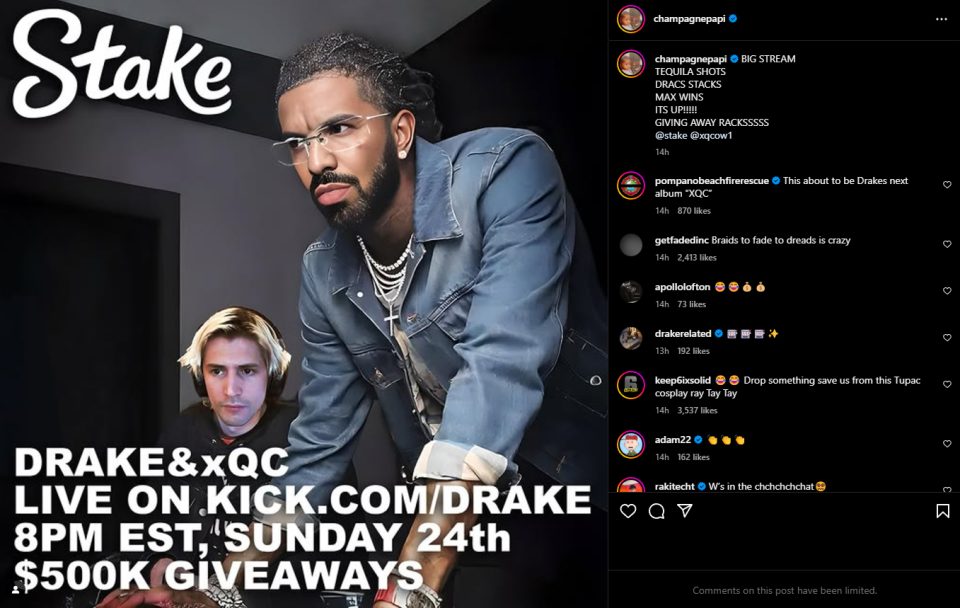 Drake announces $500K fan giveaway alongside gaming mogul xQc