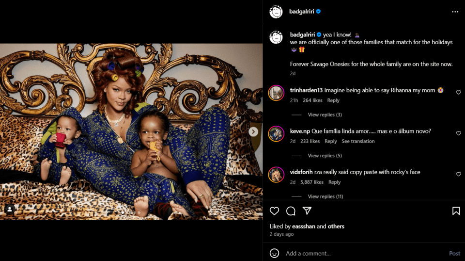 Rihanna sparkles in cozy family holiday shoot