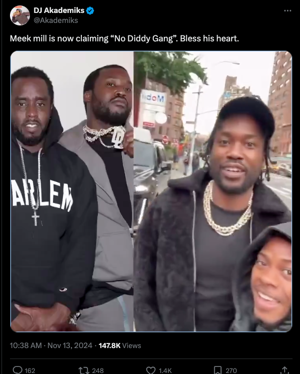 Meek Mill publicly denounces Diddy (video)