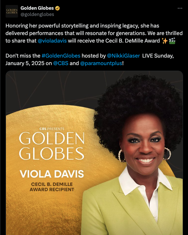 Viola Davis to receive lifetime award at the Golden Globes