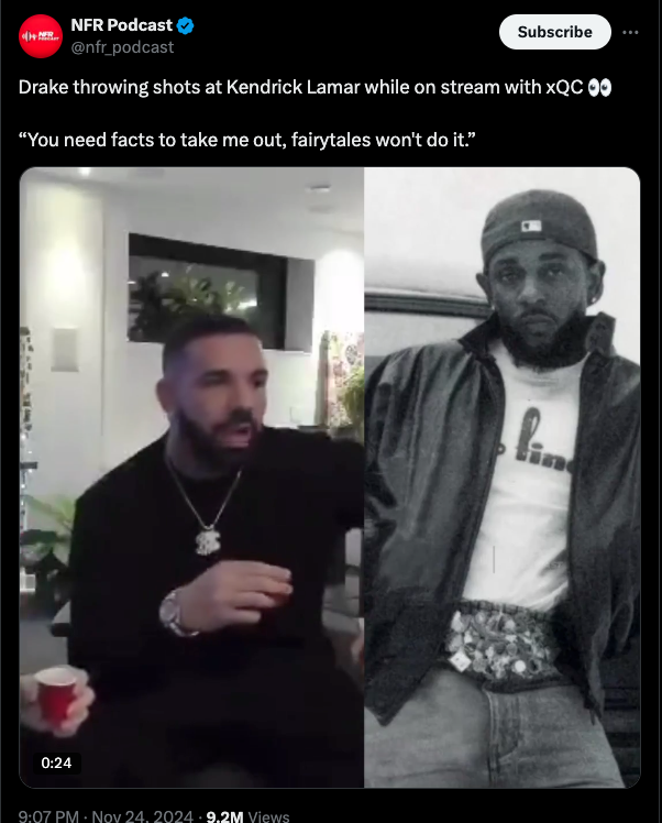 Kendrick Lamar fires back after Drake's diss on livestream (video)