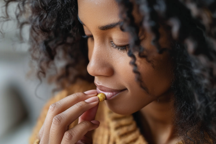 an African American woman taking zinc supplement