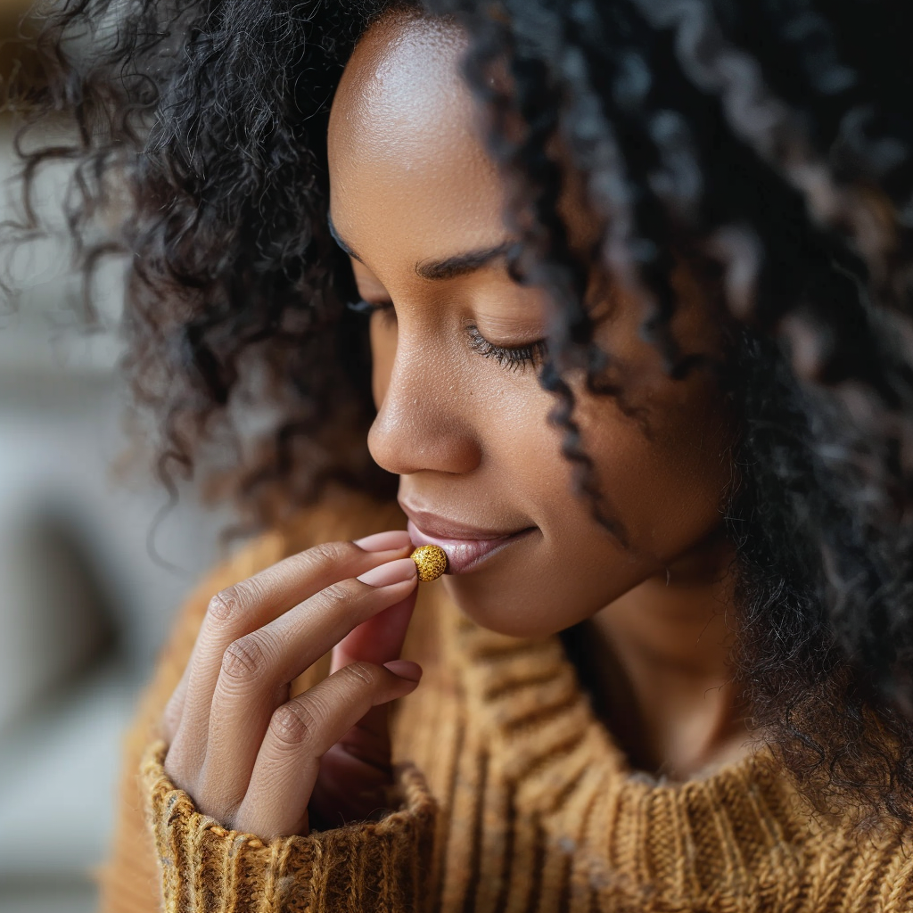 an African American woman taking zinc supplement