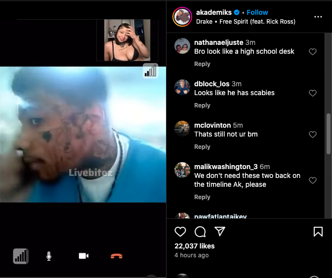 Blueface flaunts face tattoo of Chrisean Rock after she talks marriage (photo)