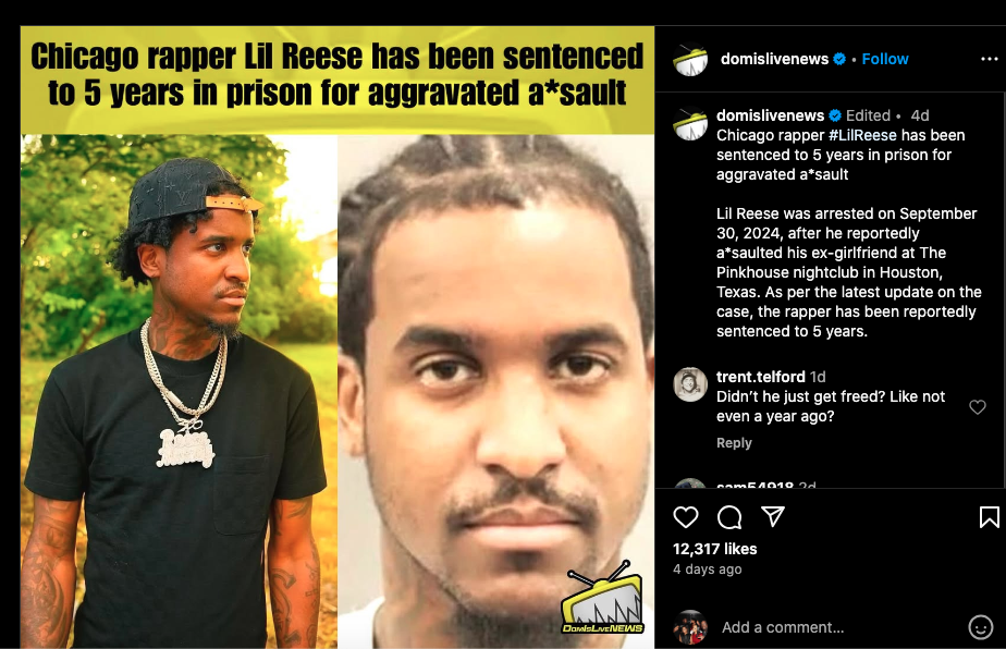 How long will Lil Reese serve in assault of family member?