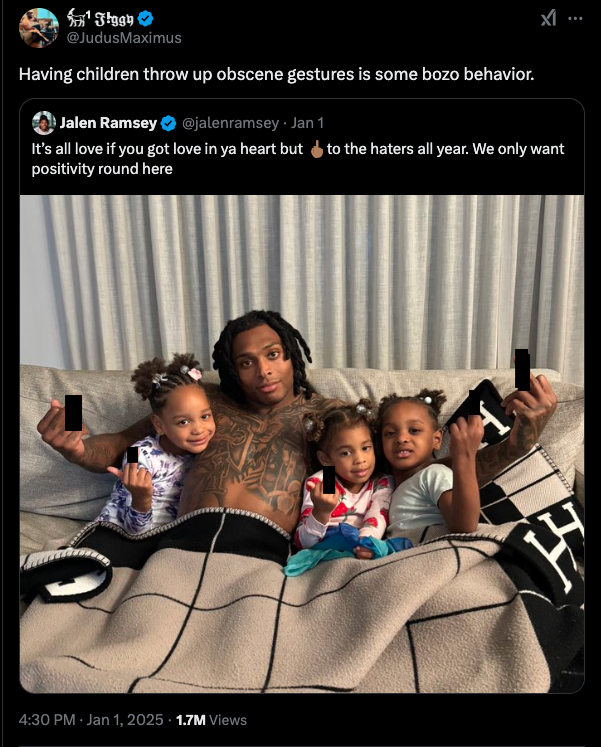 NFL star Jalen Ramsey blasted for young daughter's obscene hand gestures