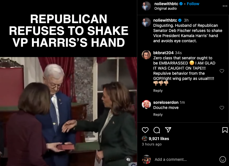 Senator's husband refuses to shake VP Kamala Harris' hand (video)