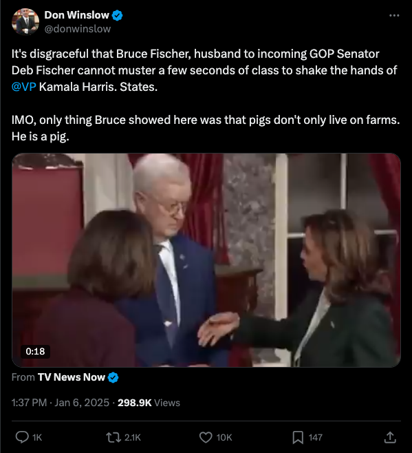 Senator's husband refuses to shake VP Kamala Harris' hand (video)