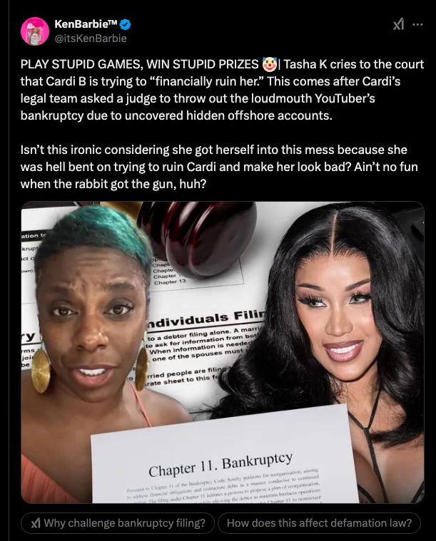 Tasha K accuses Cardi B of trying to 'ruin' her