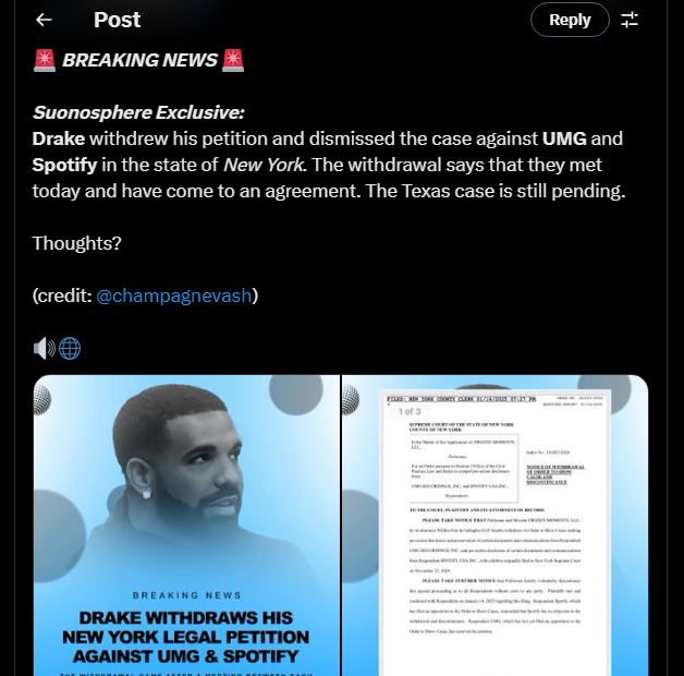 Why Drake withdrew his legal petition against UMG, Spotify