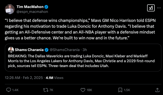 LeBron James' teammate Anthony Davis traded for Luka Doncic