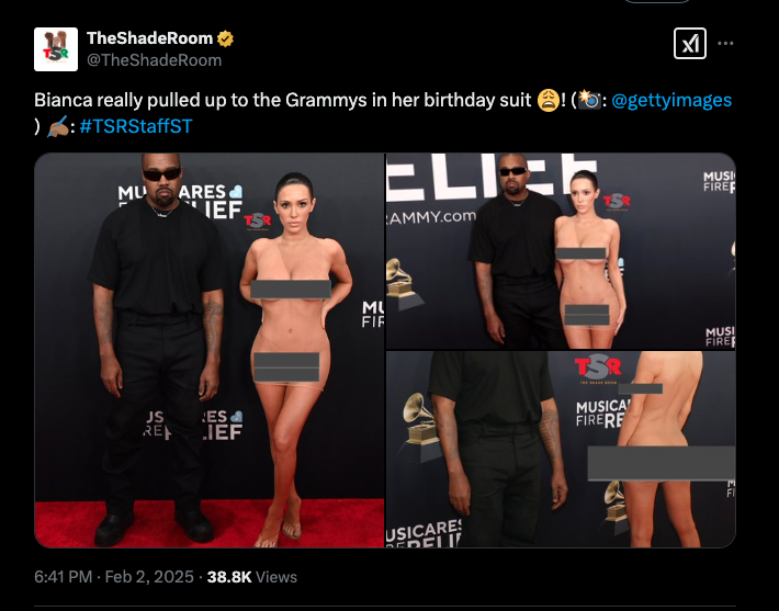 Kanye West' wife Bianca Censori bares it all at the Grammys