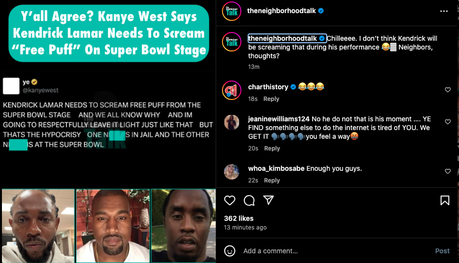 Ye West demands Kendrick Lamar yell 'free Diddy'