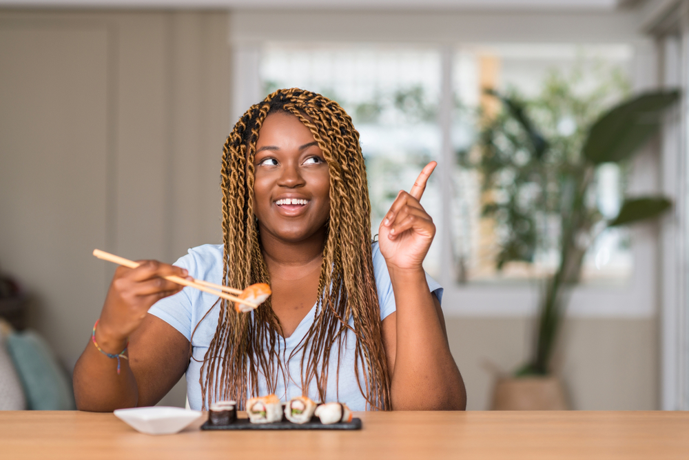 African American woman practicing mindful eating