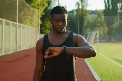 African American man monitoring his heart rate