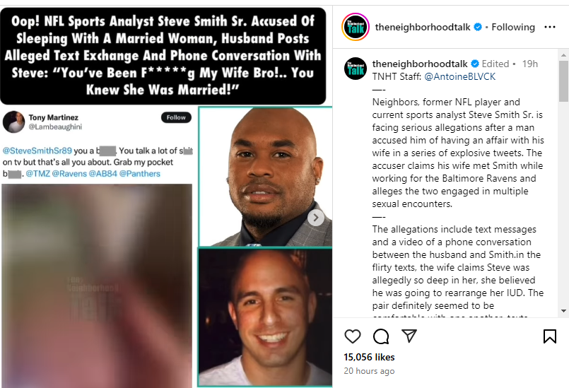 Steve Smith Sr. put on blast, allegedly sexting man's wife