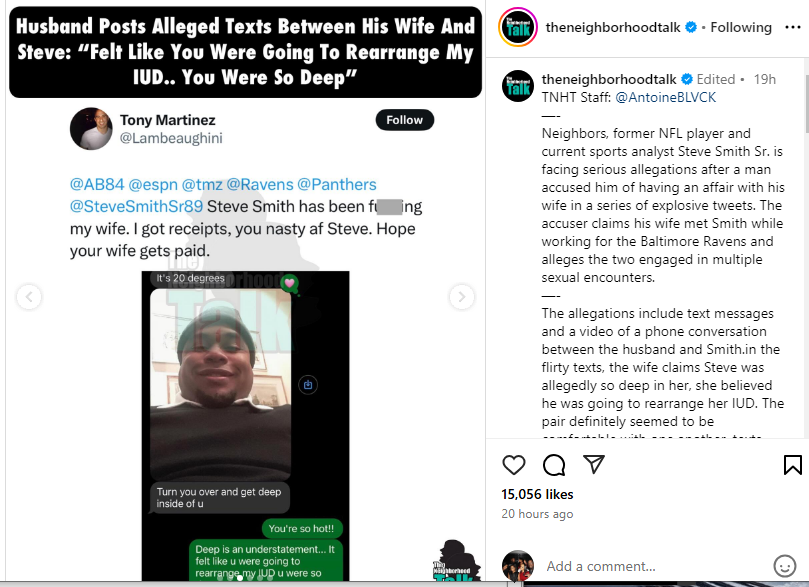 Steve Smith Sr. put on blast, allegedly sexting man's wife