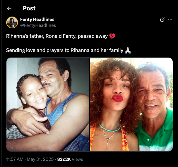 Rihanna's father has died at 70