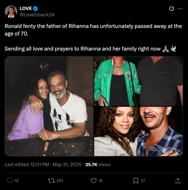 Rihanna's father has died at 70