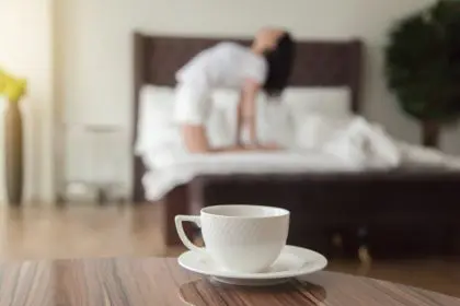 Stretching, coffee, morning