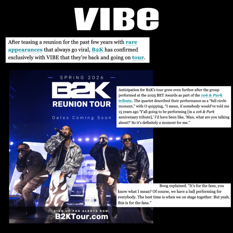 B2K tour announcement follows the 2025 BET Awards