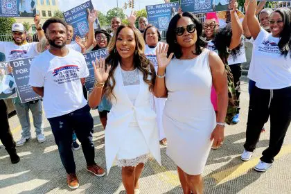 Dr. Heavenaly Kimes, right, with her campaign manager Quad Webb (Photo by Terry Shropshire for rolling out)